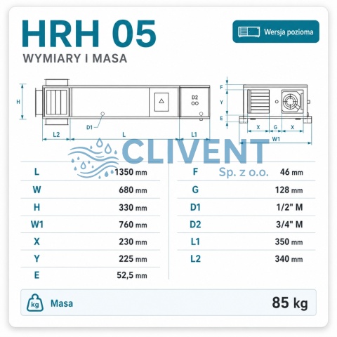Wymiary centrali kompaktowej LMF CLIMA